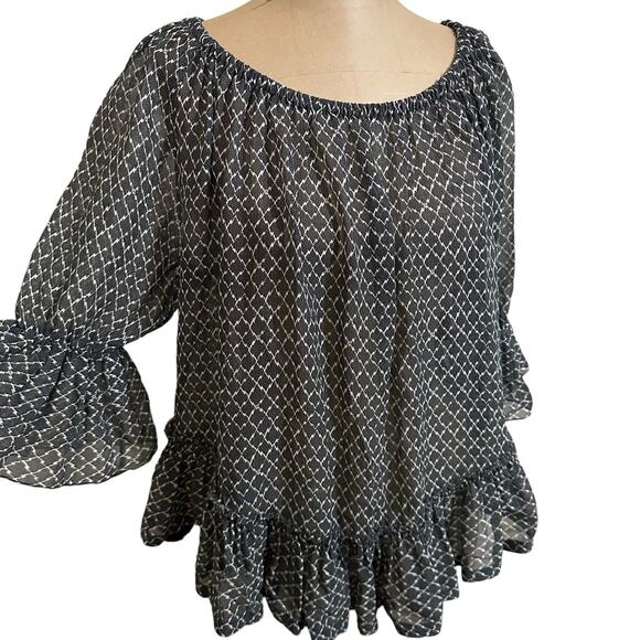 Isabel Marant Blouse Black Silk Sheer Ruffle Hem 3/4 sleeve - Picture 1 of 7